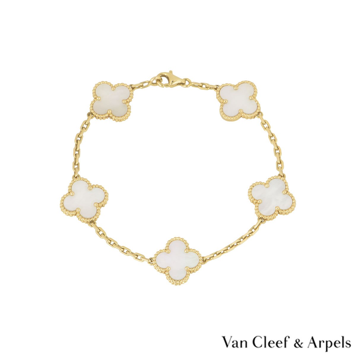 Van Cleef & Arpels Vintage Alhambra Mother of Pearl 18k Yellow Gold Station Bracelet  Van Cleef & Arpels